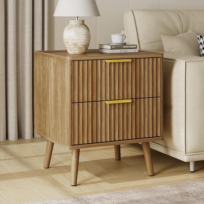 LYNSOM Fluted Dresser and Nightstand Sets 4 Piece, 2-Drawer Nightstands and 5/6 Drawers Dresser, Wood Bedroom Furniture Set for Home, Bedroom, Hallway, Natural Oak