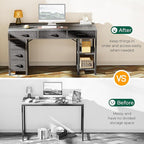 Huuger Computer Desk with 6 Drawers, 47 Inch Office Desk with Shelves, Reversible Gaming Desk, Corner Desk with Storage, for Home Office Study, Living Room, Gray