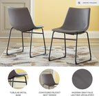 Signature Design by Ashley Centiar Casual Bucket Seat Dining Upholstered Side Chair with Black Metal Base, Set of 2, Faux Leather, 18.75" Seat Height, Gray