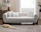Morden Fort Modern Cloud Couch - 3 Seater Sherpa Boucle Sofa with Wood Legs, Ultra-Thick High Resilience Cushion with 3 Matching Pillows Upholstered Comfy Couch Sofa for Living Room - Off White
