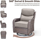 Swivel Patio Chairs Set of 3 with 6" Thick Cushion - Wicker Outdoor Swivel Rocker Patio Chairs with Side Table, High Back Comfortable Outdoor Glider Chairs - Brown Wicker | Grey Cushions