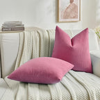 FUTEI Hot Pink Decorative Throw Pillow Covers 24x24 Inch Set of 2,Soft Cozy Wheat Ear Striped Patterns European Cushion Cases,Modern Home Decor for Couch Bed Living Room