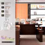 66.93'' Height Adjustable L-Shaped Executive Desk with Drawers and Shelves (Espresso)