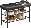 VASAGLE EKHO Collection - Shoe Rack Bench, Storage Bench for Entryway, Synthetic Leather with Stitching, Mid-Century Modern, Loads 300 lb, 11.8 x 31.5 x 19.7 Inches, Ink Black ULSB054B01