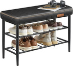 VASAGLE EKHO Collection - Shoe Rack Bench, Storage Bench for Entryway, Synthetic Leather with Stitching, Mid-Century Modern, Loads 300 lb, 11.8 x 31.5 x 19.7 Inches, Ink Black ULSB054B01