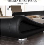 SHA CERLIN Full Size Upholstered Bed Frame, Deluxe Low Profile Sleigh Bed with Faux Leather Ergonomics Headboard, No Box Spring Needed & Easy Assembly, Black