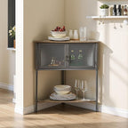 VECELO 3 Tier Corner Shelf,Corner Table with Mesh Door and Open-Shelf,Corner Cabinet Stand,Metal Frame Organizer Display Storage Shelves for Bedroom,Living Room,Kitchen,Bathroom