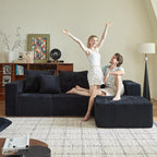 Boneless Sectional Sofa, 100.7" Cloud Couch with Wide-Wale Corduroy, Deep Seat L Shaped Couch, All-Foam Filled Compressed Sofa for Living Room (Black, Corduroy)