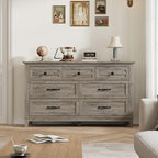 GarveeHome 7 Dresser for Bedroom, 54 in Wide Drawer Dresser with Storage Freestanding, Wooden Closet Storage Chest for Living Room, Bedroom, Entryway, Ash Grey