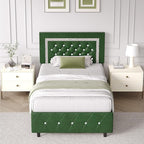 BarnFurin Twin Bed Frames with Headboard, Upholstered Bed with Diamond Tufted Design, Modern Platform Bed with Wooden Slats Support, No Box Spring Required, Easy Assembly, Green