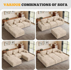 113" Modular Sectional Sofa, Convertible L-Shaped Cloud Couches for Living Room with Ottoman, 4 Seater Corduroy Boneless Couch Sofa Set, No Assembly Required, Khaki 1 PCS