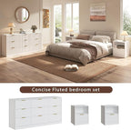 3-Piece Modern Bedroom Furniture Set, Wide 9-Drawer Dresser & 1-Drawer Nightstands Set of 2, Natural Wood Dresser and Nightstand Sets for Bedroom, Hallway, White