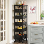Tribesigns Black Wood Fruit and Vegetable Storage Rack, 5-Tier Narrow Snack Stand Kitchen Stand Fruit Basket, Pull-Out Utility Organizer for Kitchen, Living Room