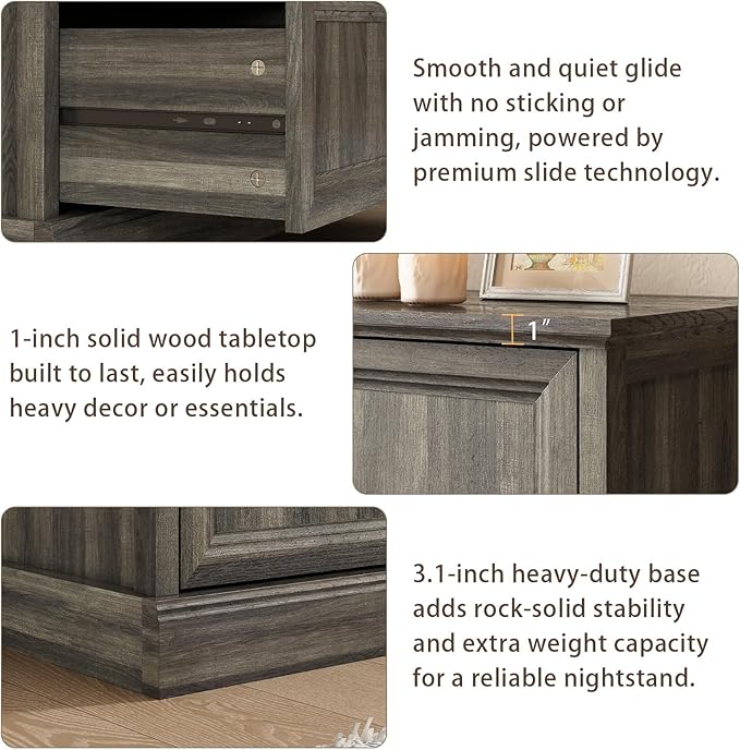 CARPETNAL Farmhouse 5 Drawers Dresser for Bedroom, 44" Tall Grey Dresser Wood Rustic Chest of Drawers with Wide Metal Handle,Natural Texture,Drawer Organizer for Bedroom,Living Room,Hallway