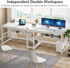 Tribesigns Two Person Desk with Bookshelf, 78.7 Computer Office Double Desk for Two Person, Rustic Writing Desk Workstation with Shelf for Home Office (White)