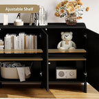 59" Sideboard Buffet Cabinet with Storage, Wood Arched TV Console Storage Cabinet with 3 Doors and Adjustable Shelf, Large Curved Accent Cabinet for Living Room Hallway Kitchen Dining Room, Black