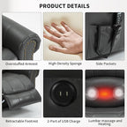Recliner Chairs for Adults, Oversized Bedroom Chair with Massage, Sofa Chair Home Theater Seating with Lumbar Support, Lift Chair for Elderly, Nursery Chair for Living Room (Breathable Leather)