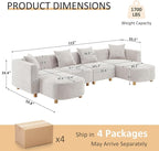 VANOMi 113" Sectional Sofa with 4 Pillows, U-Shaped 4-Seater Comfy Boucle Cloud Couch, Modern Double Chaises Lounge Sofas for Living Room, Office, Apartment (Light Khaki-U)