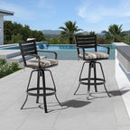 Pellebant Outdoor Bar Stools Set of 4 with Sunbrella Cushion, 29.5" Aluminum Swivel Bar Height Stool Chairs with Back & Footrest, Rust-Proof Patio Bartools for Deck Lawn Garden,Milano Char