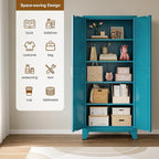 Large Metal Kitchen Pantry Cabinet with Adjustable Shelves - Freestanding Kitchen Storage Cabinet for Dining Room,Livingroom Bathroom, Hallway, Workshop, Office (Blue, 71"- 0 Drawer)