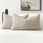FUTEI Pack of 2 Beige Decorative Throw Pillow Covers 12x20 Inch Soft Cozy Solid Boucle Textured Lumbar Pillow Cases,Modern Home Decor for Couch Bed Living Room