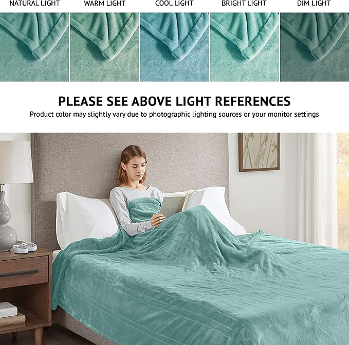 Beautyrest Heated Electric Blanket for Cold Weather, Fast Heating Heated Blanket, Auto Shut Off, Virtually Zero EMF, Multi Heat Setting, UL Certified, Aqua King (90 inx100 in)