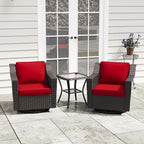 3 Pieces Patio Conversation Furniture Set - 2 Swivel Chairs, 1 Side Table, Outdoor Wicker Rocking Glider Armchairs with Washable and Water-Resistant Cushions for Porch, Balcony (Red)