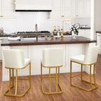 PHI VILLA White and Gold Bar Stools Set of 4, Faux Leather Counter Height Chairs, Kitchen Stools for Island, 24 Inch Barstools with Back