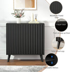 Fluted Sideboard Buffet Cabinet with 2 Doors, Modern Storage Cabinet with Adjustable Shelves, Wood Console Table for Kitchen Dining Living Room Entryway (Black)