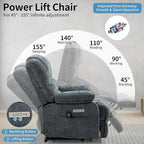 Power Recliner with Vibration Massage & Lumbar Heat, Electric Lift Chairs for Elderly, High Back Reclining Max 155 Degree with Charging Ports, Chenille Fabric Blue Gray