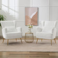 Living Room Chairs Corduroy Accent Armchair with Lumbar Pillow & Gold Leg, 8.5" Thick Cushion, Mid Century Modern High Wingback Bedroom Chairs Upholstered Comfy Sofa Arm Chair, White