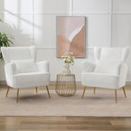 Living Room Chairs Corduroy Accent Armchair with Lumbar Pillow & Gold Leg, 8.5" Thick Cushion, Mid Century Modern High Wingback Bedroom Chairs Upholstered Comfy Sofa Arm Chair, White