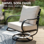 PHI VILLA 6 PCS Outdoor Patio Furniture Sets with 1x 3 Seater 72" Padded Deep Seating Bench, 2 x Cushioned Swivel Armrest Sofa Chairs, 2 x Ottoman and & 1 x Coffee Table for 5-7 Person