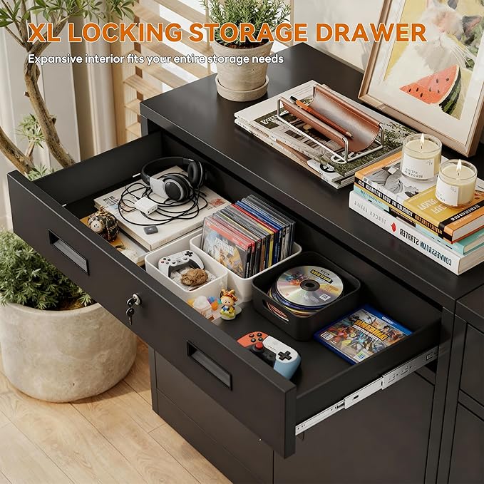 BESFUR Metal Storage Cabinet with Lockable Drawer and 2 Lockable Doors, 36"H Black Metal Cabinet with Adjustable Shelf, Locking Storage Cabinet for Home Office, Garage,School, Warehouse, Utility Room