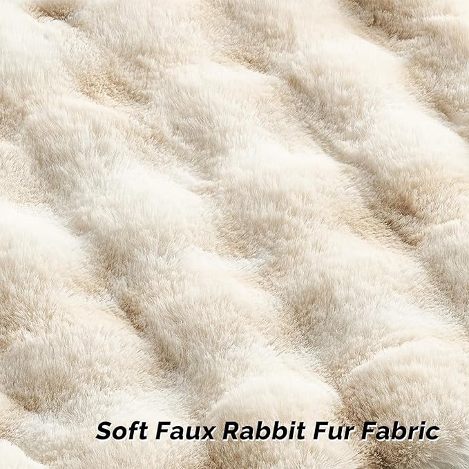 FUTEI Beige White Decorative Throw Pillow Covers 24x24 Inch Set of 2,Soft Fuzzy Faux Rabbit Fur European Cushion Covers with Raised Texture,Neutral Boho Home Decor for Couch Bed Living Room