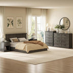 CARPETNAL Farmhouse Dresser and Nightstand Sets for Bedroom, 4 Pcs Bedroom Set, 5 Drawer & 8 Drawer Dresser and Nightstand Set of 2, Wood Chest of Drawers for Living Room, Entryway, Grey