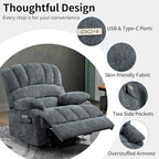 Power Recliner with Vibration Massage & Lumbar Heat, Electric Lift Chairs for Elderly, High Back Reclining Max 155 Degree with Charging Ports, Chenille Fabric Blue Gray