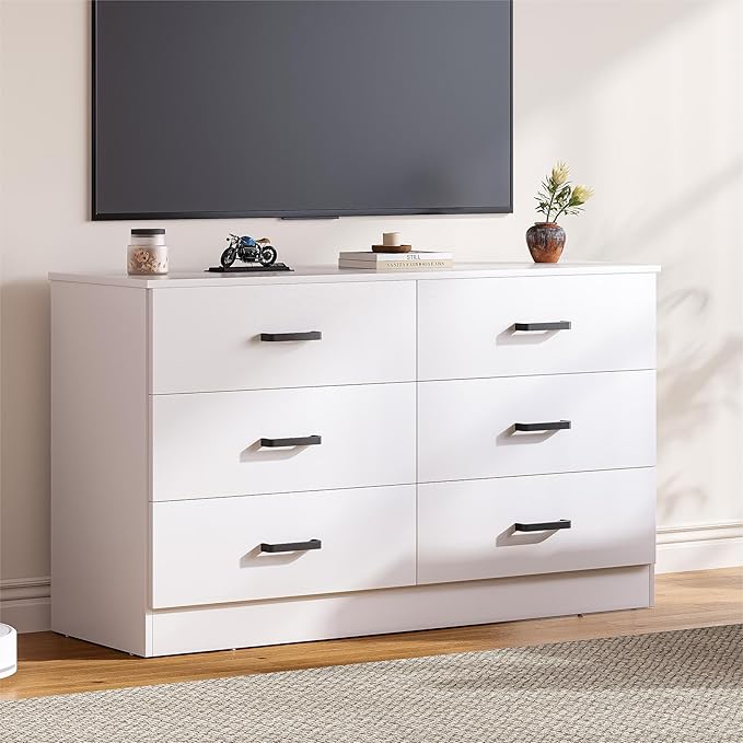 Bigbiglife Wood Dresser for Bedroom, 6 Drawer Double Dresser, Modern Chest of Drawers with Deep Drawers, Large Storage Organizer for Living Room, Closet (White)
