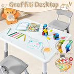 Adjustable Kids Table Chairs Set – Graffiti Desktop, Multi-Activity Height-Adjustable Toddler Study Desk for Ages 3-8 – Ideal for Home, Classroom, Daycare (B-Gray, 2 Chairs-31.5" L x 23.6" W)