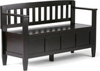 SIMPLIHOME Brooklyn Entryway Storage Bench - 48 inch Wide Solid Wood Storage Seat in Coffee Brown, Contemporary Bench for Entryway or Living Room with Lift-Up Lid and Slatted Backrest