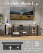 VASAGLE TV Stand with Power Outlets and LED Lights, for TVs up to 60 Inches, Entertainment Center with Open Storage Shelves, TV Console Table for Living Room, Rustic Brown and Ink Black ULTV121K01