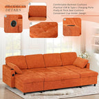 110" Sectional Pull Out Sofa Bed with Adjustable Backrests, U-Shaped Sleeper Sofa with USB Ports, Upholstered Reversible Couch with Cup Holder & Storage Space for Living Room, House, Orange