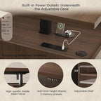 Executive Standing Desk with Drawers & Storage, 71'' Adjustable Electric Stand Up Wood Desk with Privacy Panel, AC/USB, File Cabinet, Large One-Piece Destop for Home Office, Black Walnut