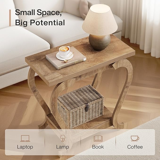 Tribesigns End Table, Narrow Wood Side Table with Storage Shelves, 2-Tier Bedside Accent Furniture for Living Room, Small Spaces, Bedroom, Brown (2, Brown)
