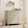 WAMPAT 3-Drawer Kids Dresser for Bedroom, Modern Small Chest of Drawers with Gold Knobs, 35 Inch Wide Linen Printed Finish Wood Children Dresser for Baby Room, Nursery, Living Room, Dark Beige