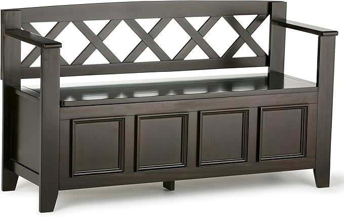 SIMPLIHOME Amherst Entryway Storage Bench - 48 inch Wide Solid Wood Hallway Seat in Hickory Brown, Transitional Bench for Entryway or Living Room with Lift-Up Lid and Spacious Storage