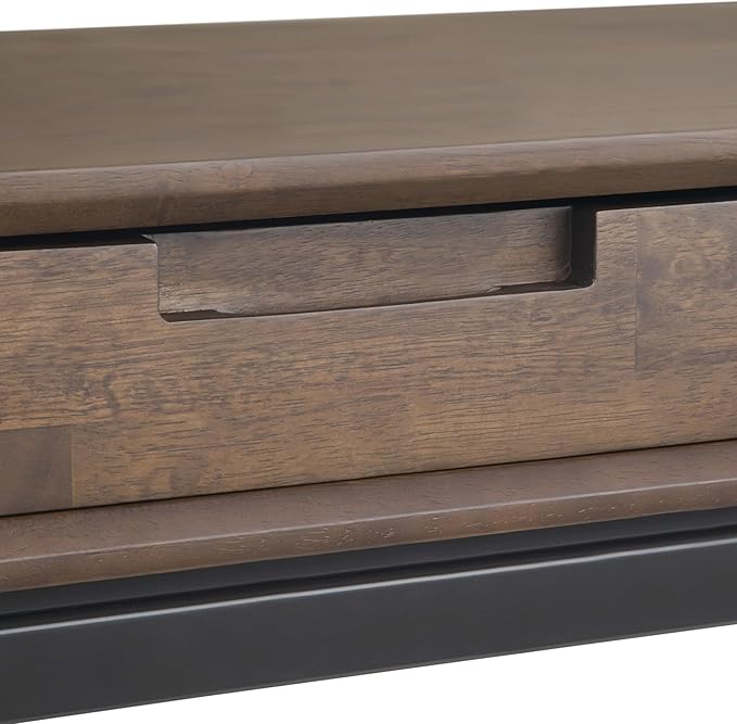 SIMPLIHOME Banting Desk - 72-Inch Wide Solid Hardwood and Metal Writing Desk in Walnut Brown, Modern Industrial Home Office Computer Table for Study with 2 Drawers and Flip-Down Keyboard Tray