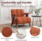 Mid Century Modern Accent Chair with Solid Wood Frame, Boucle Upholstered Living Room Chairs with Thick Cushion, Comfy Tufted Arm Chair for Bedroom, Orange
