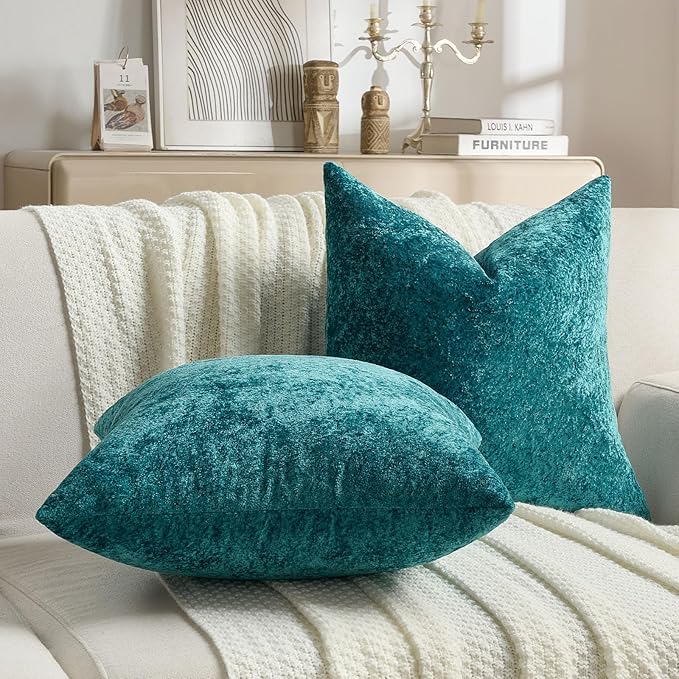 FUTEI Teal Flannel Throw Pillow Covers 18x18 Inch Set of 2,Soft Dimensional Textured Cushion Cases,Modern Home Decor for Couch Living Room