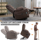 Large Power Lift Recliner Chair Sofa with Massage and Heat for Big and Tall Elderly,Infinite Positions,Single Motor,Cup Holders,and USB Ports,Velvet Home Theater Seat